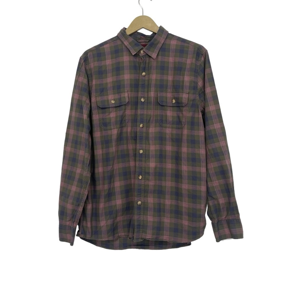 Alesbury Men’s Green Blue Plaid Regular Button Down Shirt Size Medium